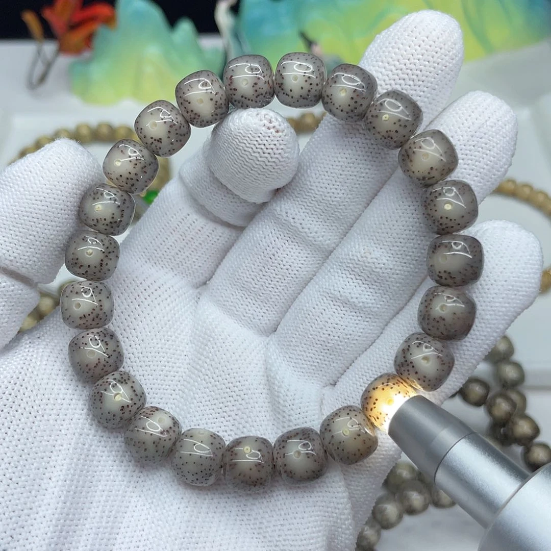 星月菩提手串18。10/9黑冰全玉化双留白带火烧云