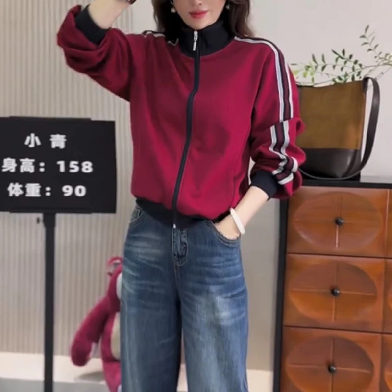 洋气减龄大码女短外套秋季新款高腰宽松显瘦百搭立领拉链开衫上衣