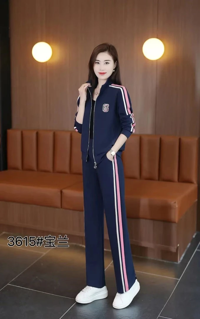 洋气百搭运动服套装女休闲2024春季新款拼接大码减龄阔腿裤两件套