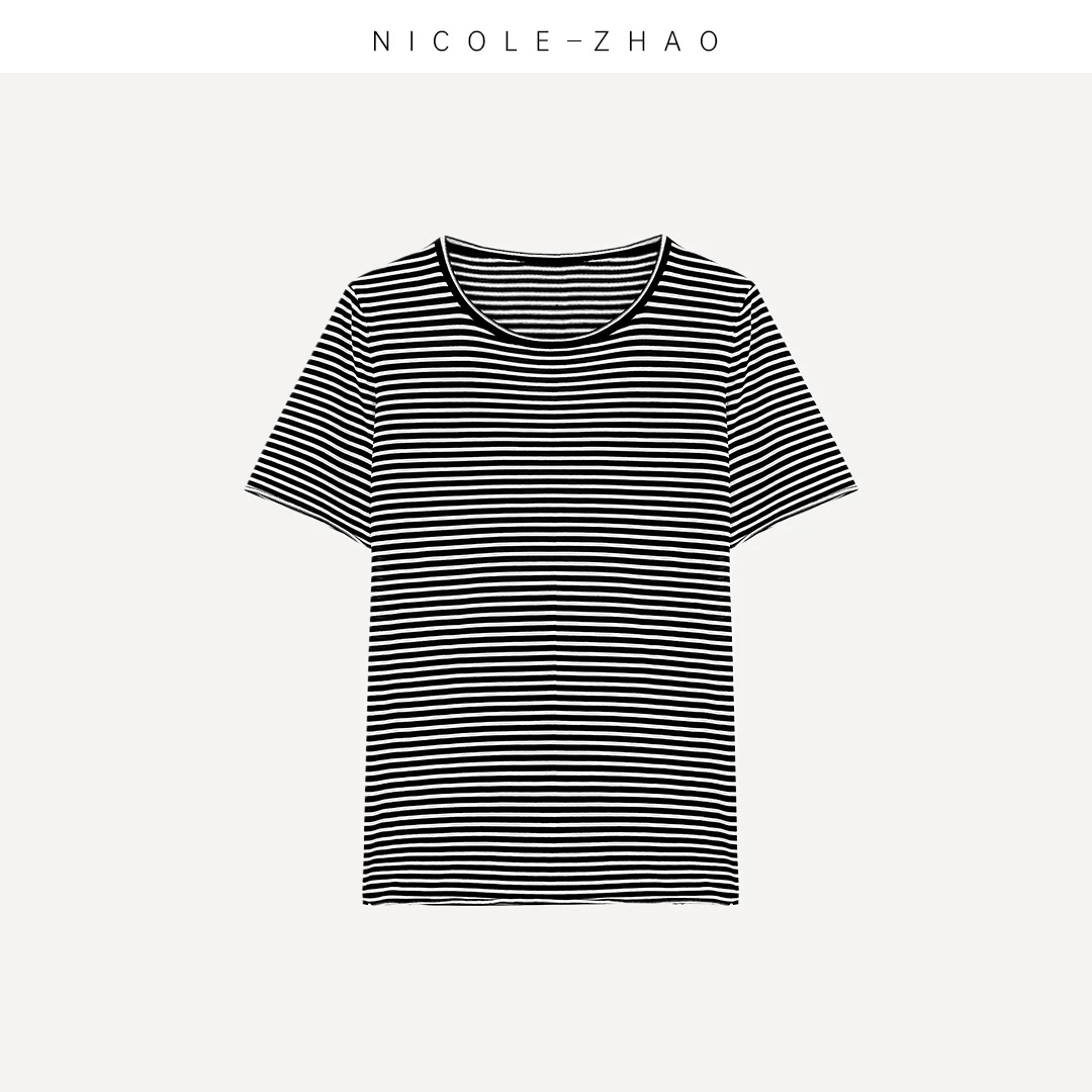 SG2080【贵姐NICOLE】（别样周末）高端设计师款百搭条纹T恤短袖