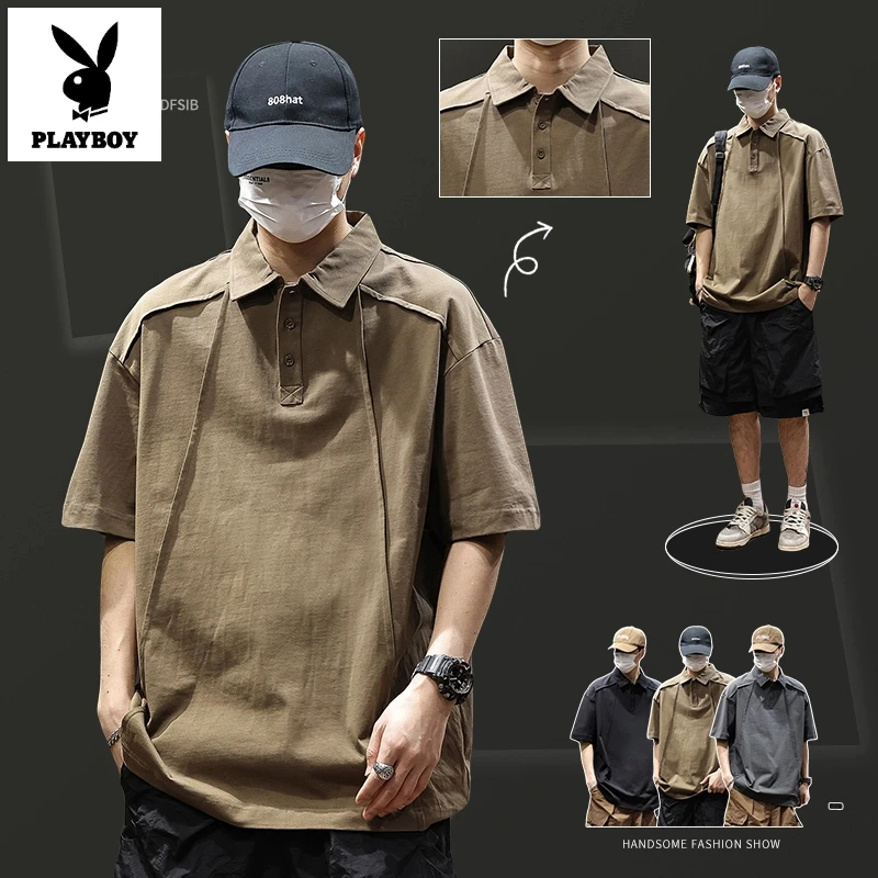 花花公子100%棉0缩力高级polo衫男款新款重磅夏季薄款短袖polo衫