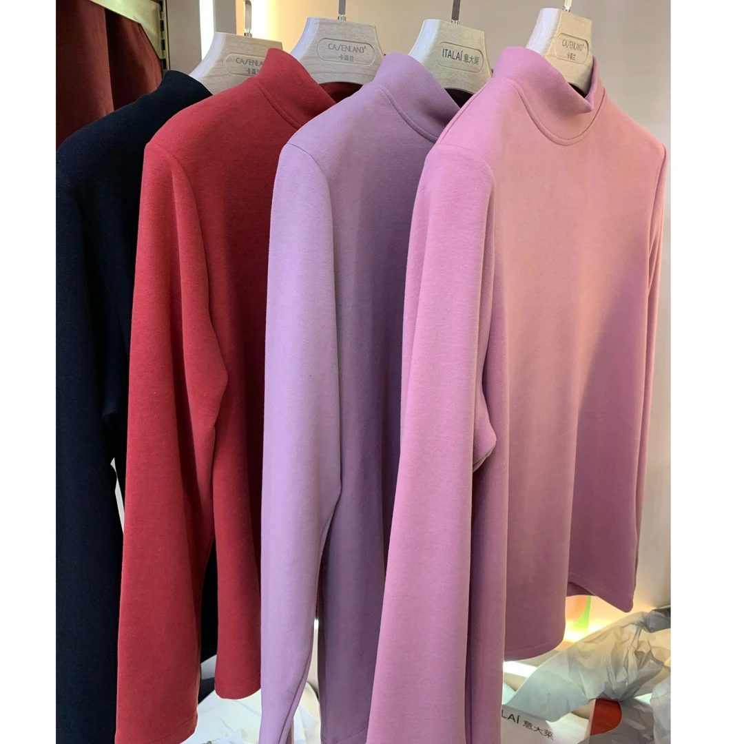 【岳姐姐专属】秋冬女士莱赛尔风尚中领单衣百搭打底上衣4825