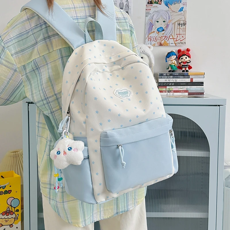 书包初中生女生ins风小众蓝色韩系大容量肩包高中双肩包高颜值女