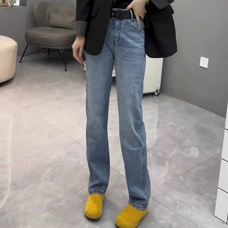 2025年春夏季新款直筒窄版阔腿裤牛仔裤子女高腰弹力显瘦洋气百搭