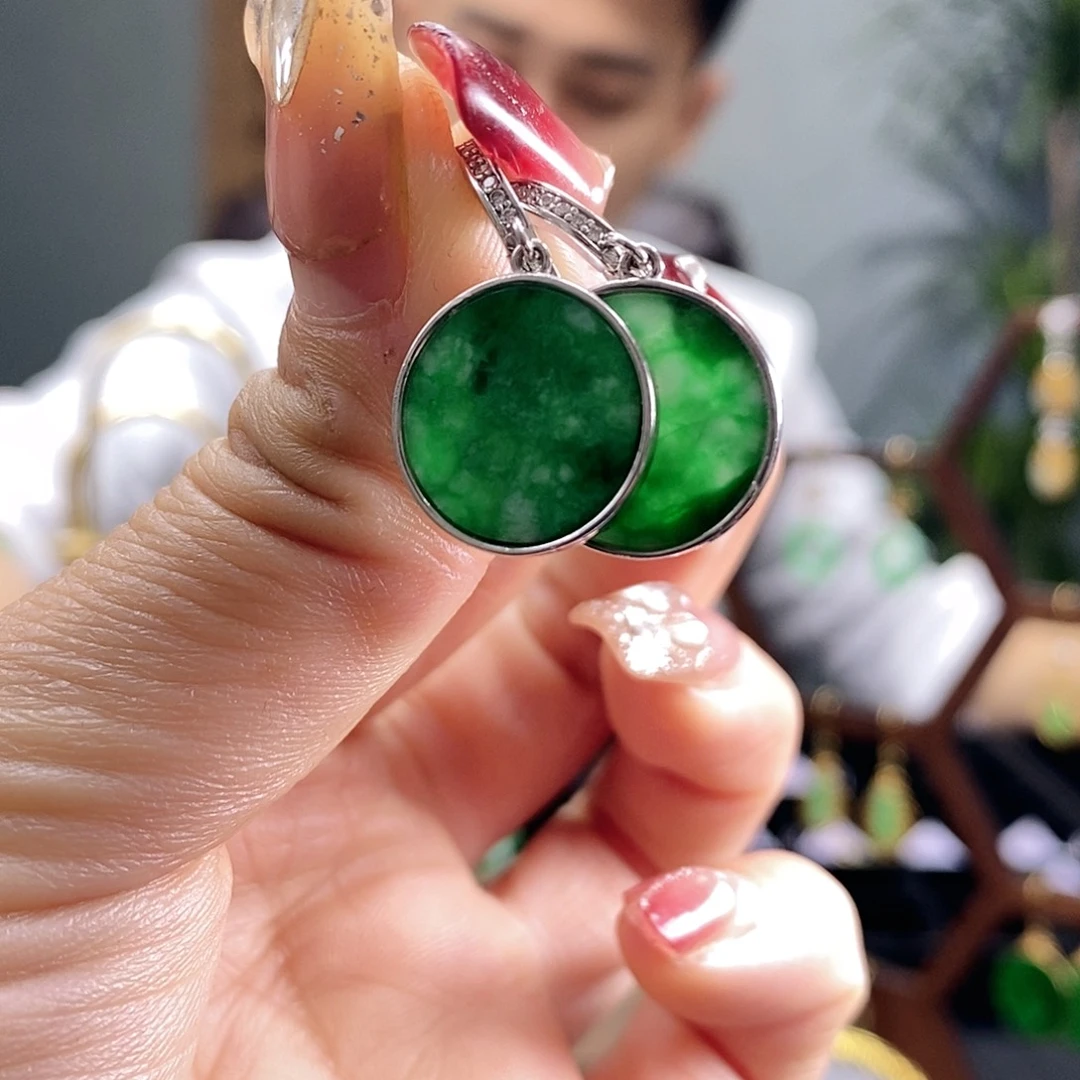翡翠耳饰银S925镶嵌翡翠