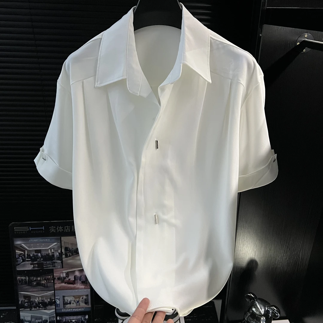 H-夏季高级感男松弛休闲百搭短袖衬衫衬衣
