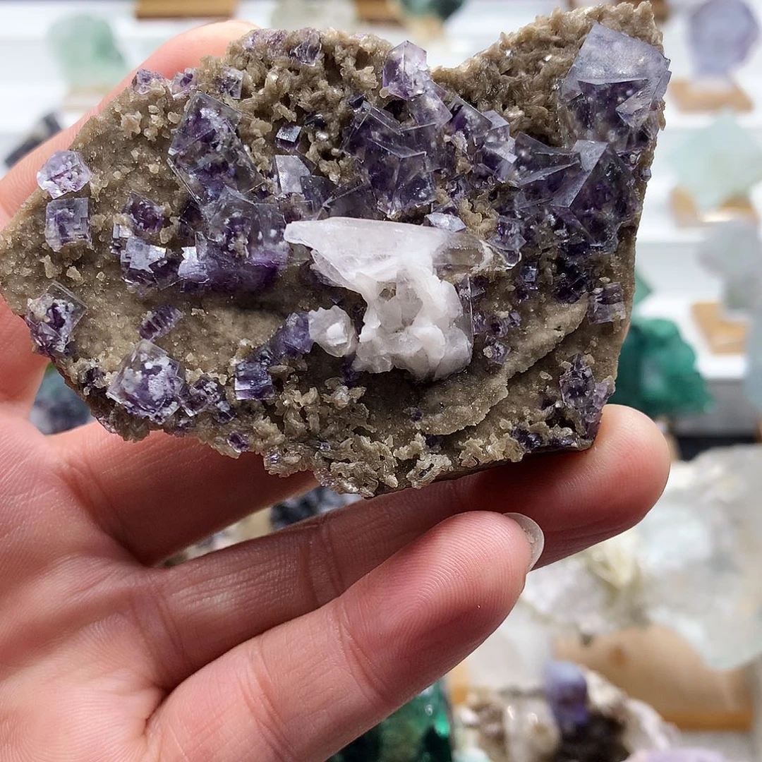 石材瑶岗仙萤石带紫心