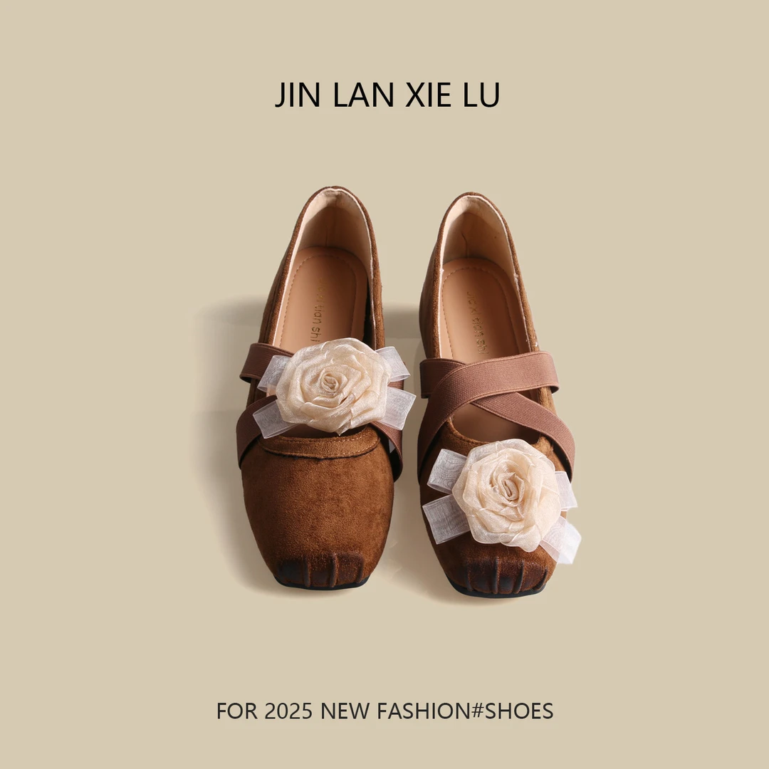 鸳鸯花朵法式增高内增高时尚圆头浅口豆豆鞋女鞋子单鞋