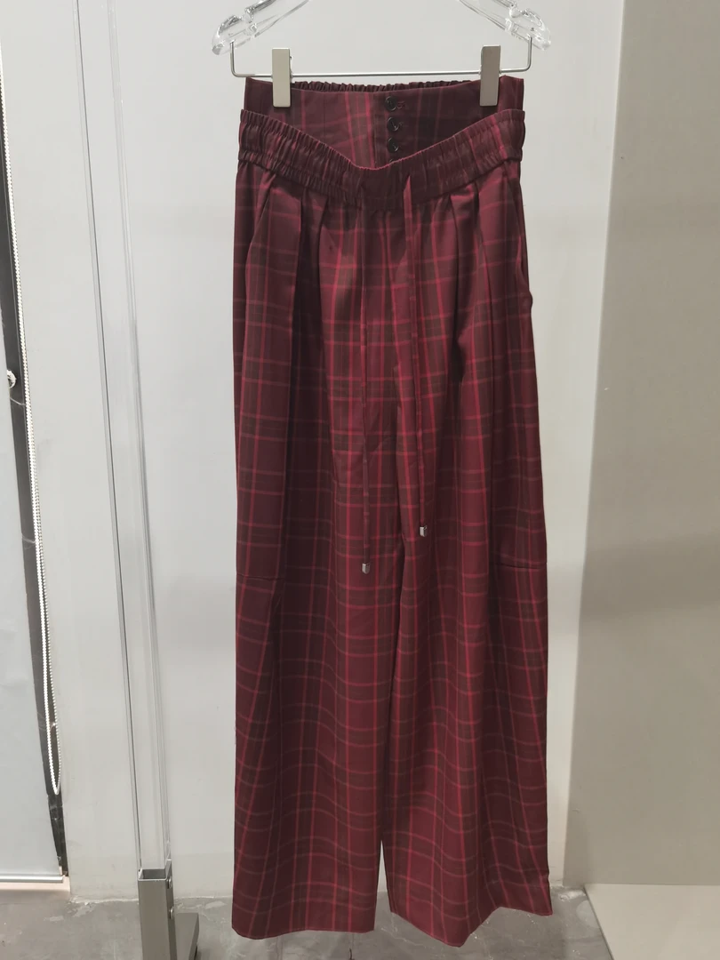 AVVENN25春款红咖格长裤