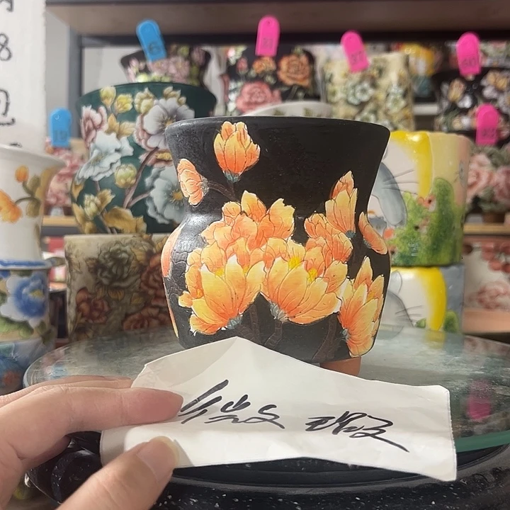 满38包邮 景德镇手绘花盆