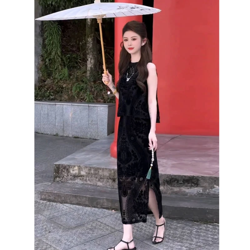 【送运费险】时尚套装休闲中国风复古洋气夏季新款半身裙两件套旗袍