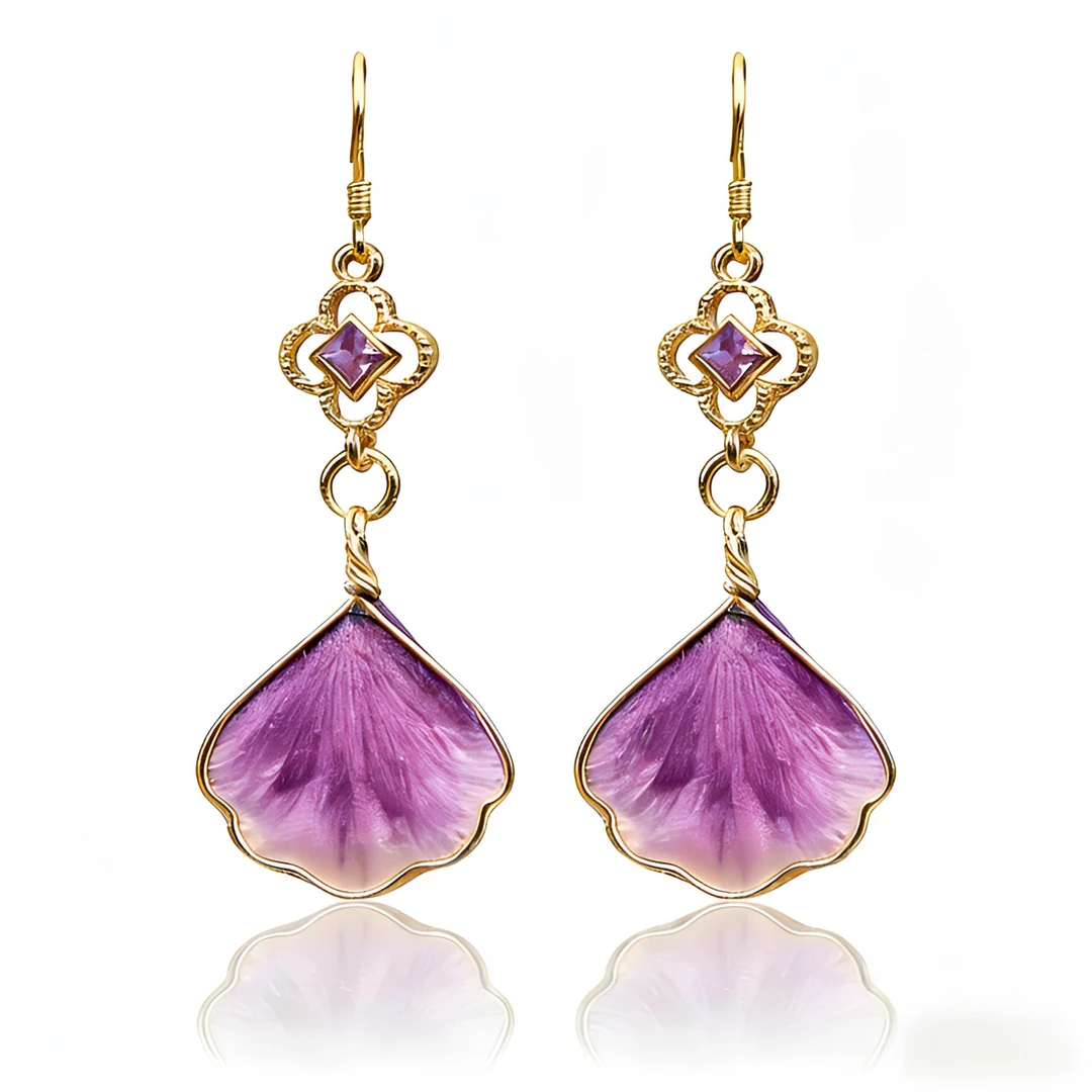 铜合金真丝耳饰 【紫云摇梦】紫色非遗绒花925银新中式国风耳饰