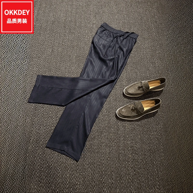 高端老钱风亚麻裤子男士新款轻奢高级感休闲长裤百搭宽松直筒裤