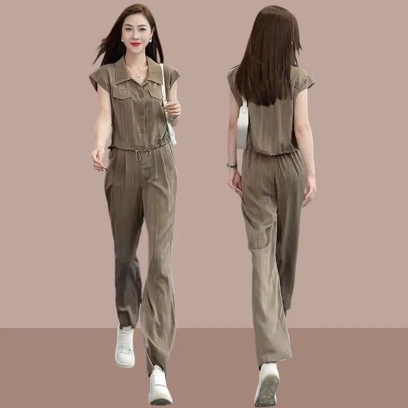 时尚洋气休闲运动服套装女2025夏季大码欧货遮肉显瘦阔腿裤两件套