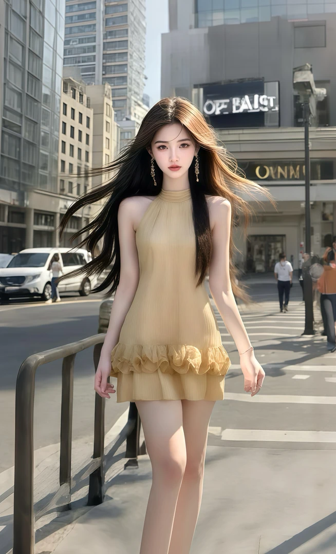 夏季新款2025杏色圆领修身显瘦连衣裙女温柔知性风高级氛围感穿搭