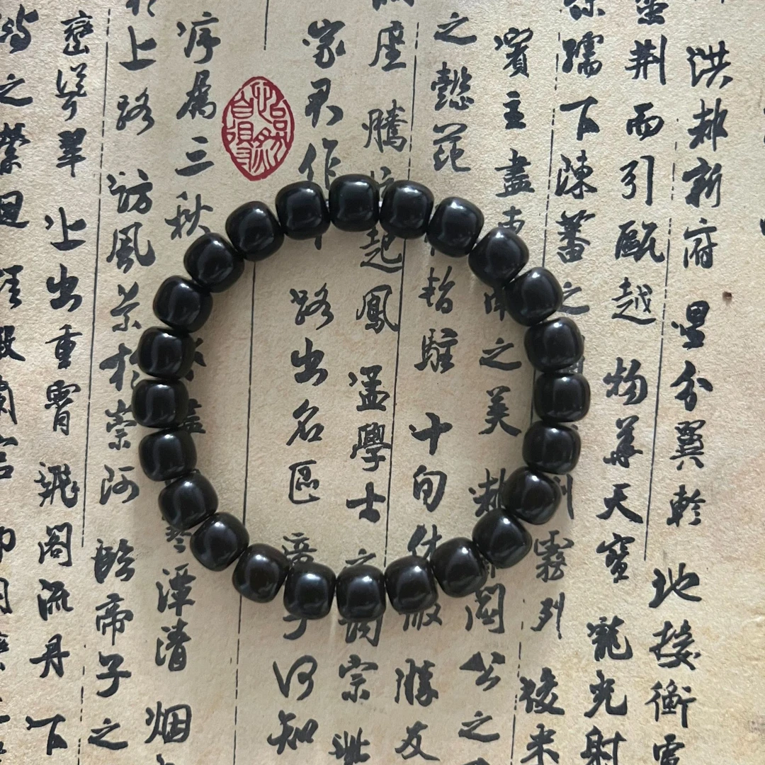 印尼老料黑金椰蒂文玩单圈手串椰蒂手串老型桶珠9×8mm