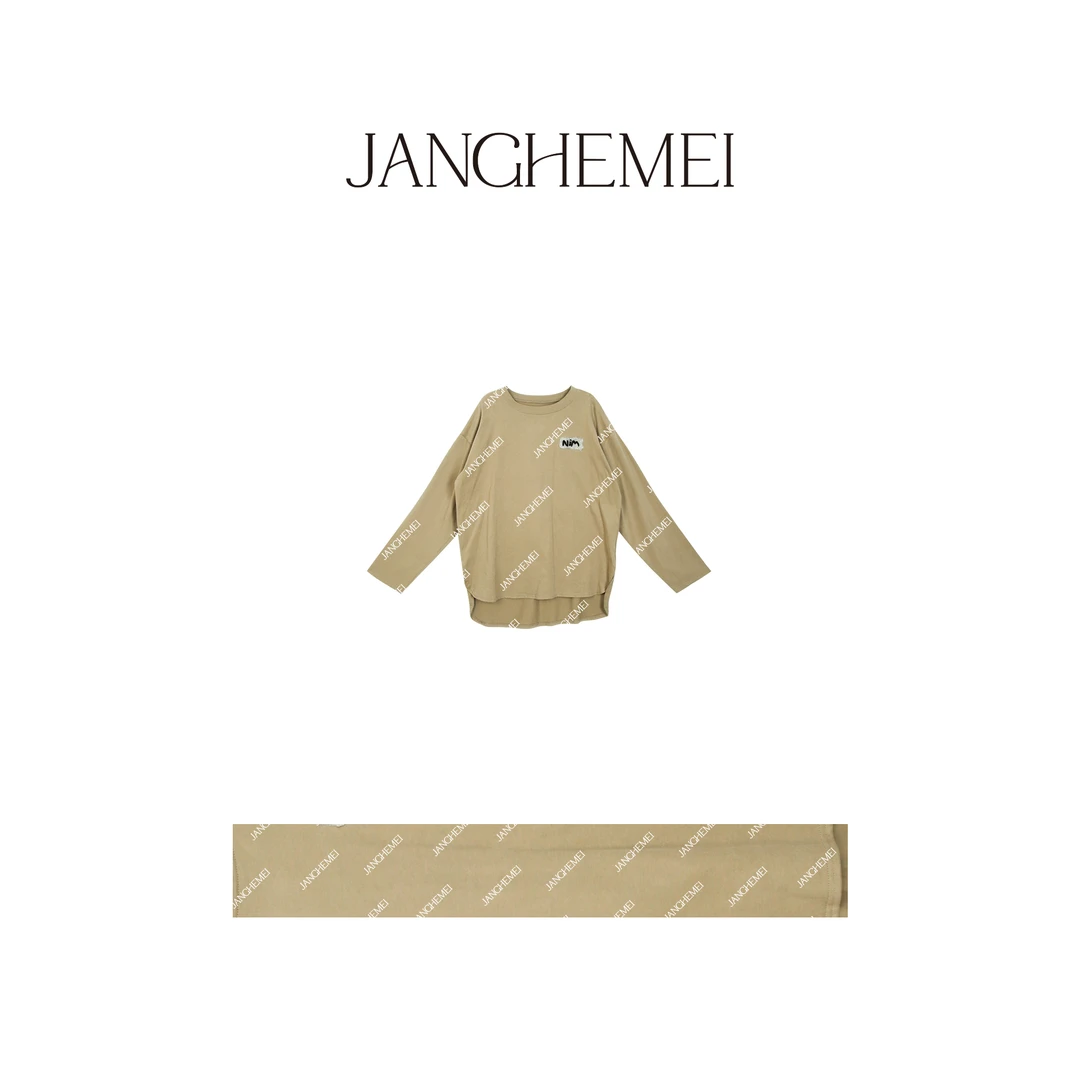 JANGHEMEI【宽松长袖T恤】100%棉百搭字母T恤上衣 T06525M33