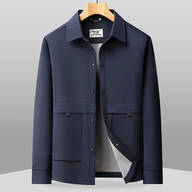 2025春秋季大码男装翻领夹克工装衬衫版上衣男士时尚宽松休闲外套