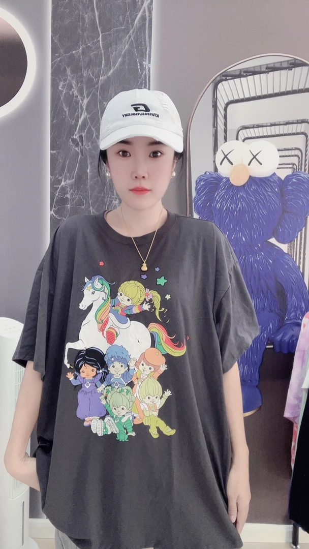 外贸纯棉大码T恤灰色小马宝莉