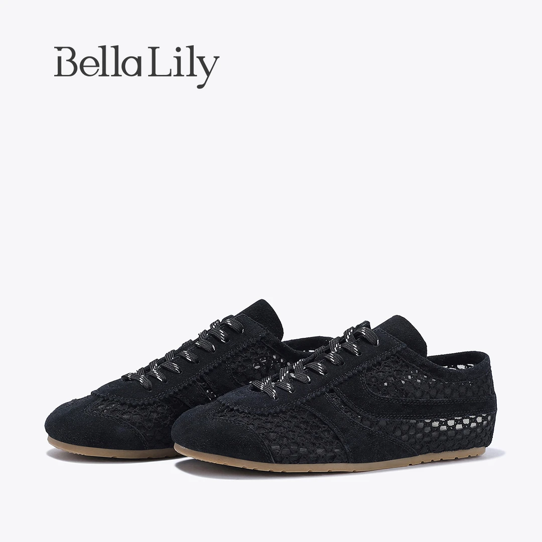BellaLily2025夏季新款网面透气德训鞋轻便镂空平底鞋时尚休闲鞋