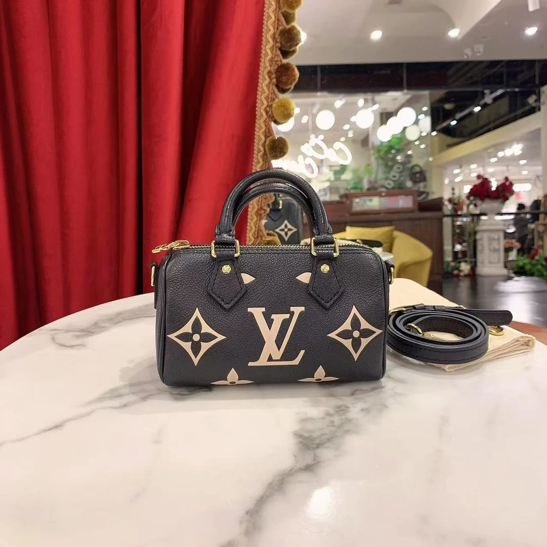 95新 LV GGS丨speedy nano黑色印花手提单肩包/68601486