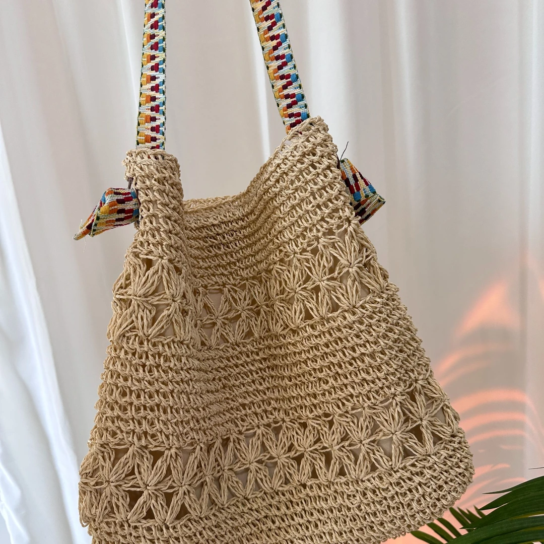 大容量草编包女夏季百搭沙滩包民族风编织单肩包