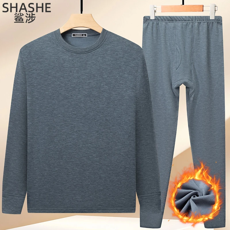 爸爸加绒加厚长袖T恤秋冬季中老年人男士打底衫老人秋衣保暖内衣