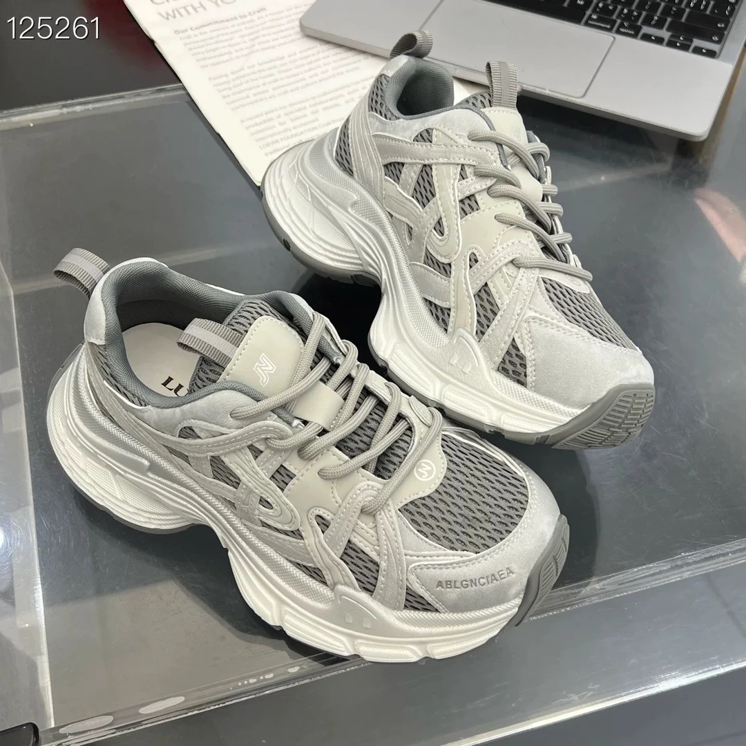 厚底网面拼色机车老爹鞋2025秋款百搭轻便时尚透气休闲鞋潮B32