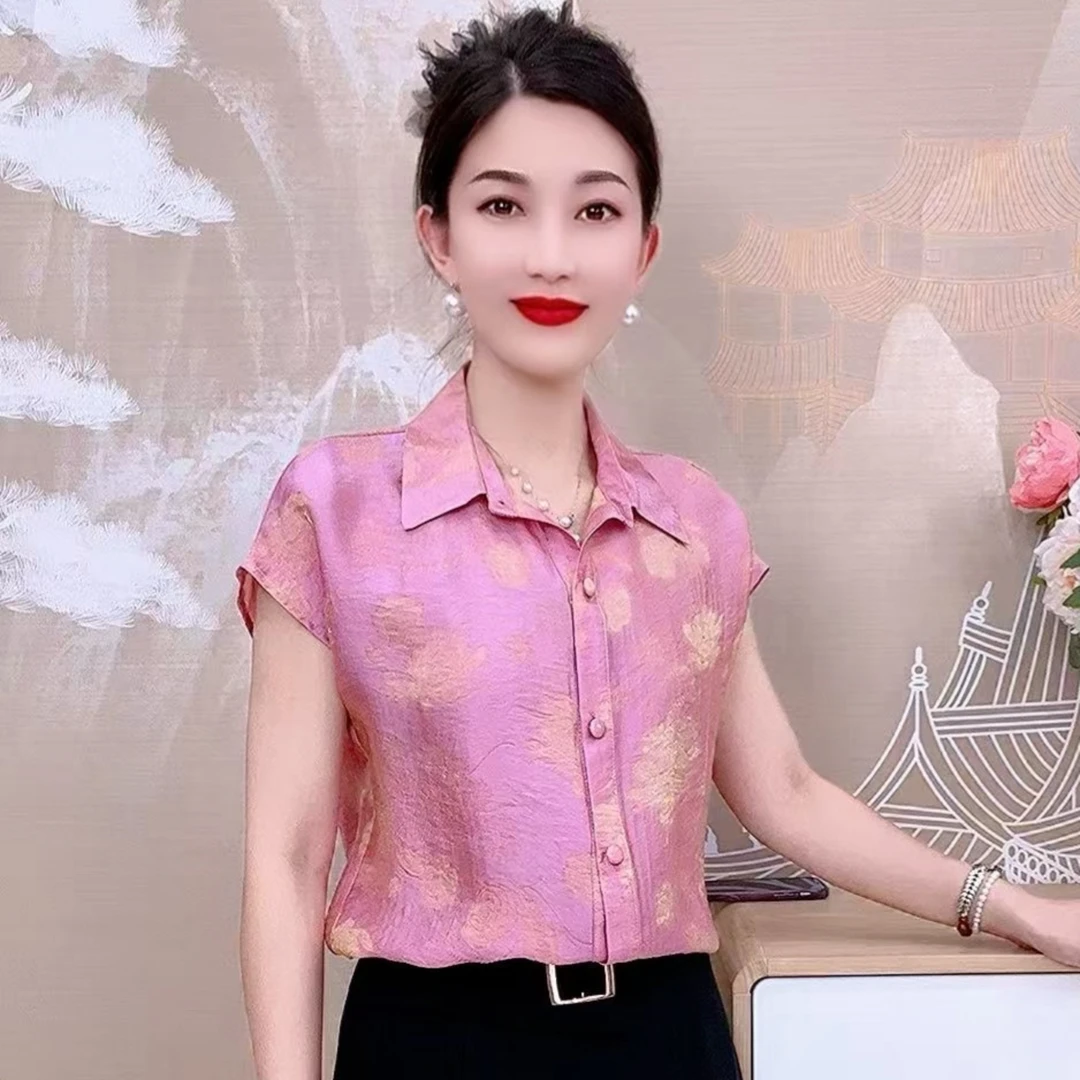 680款琉璃锦缎洋气衬衣休闲百搭气质显瘦大码衬衫女士设计感上衣