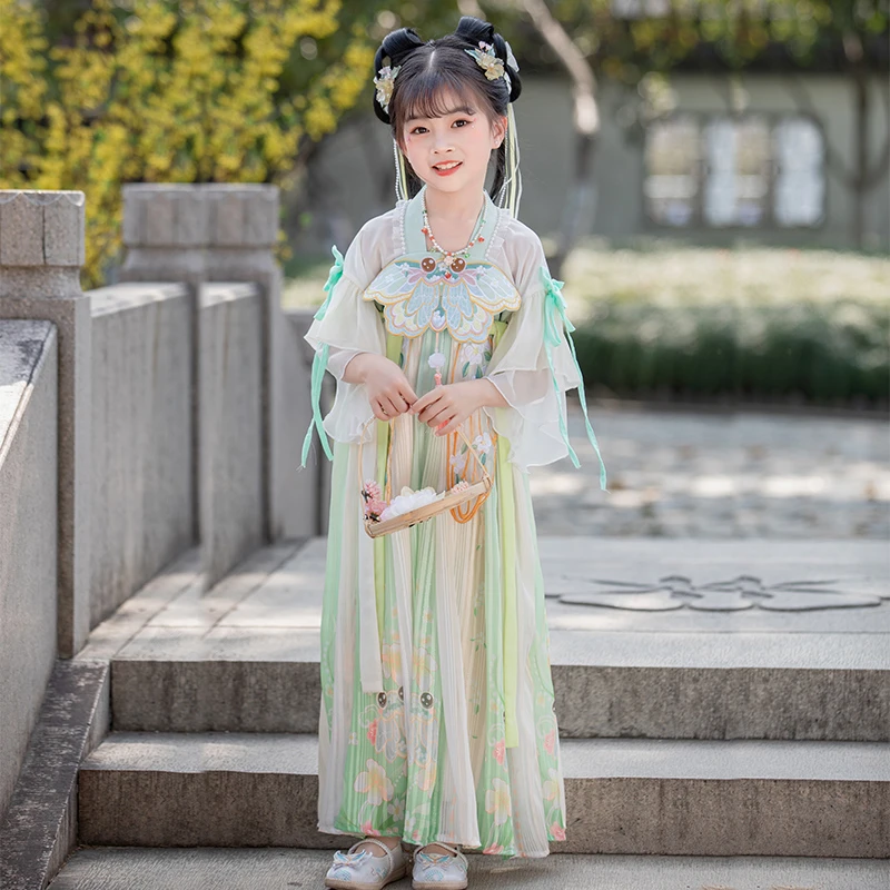 【玉蝉绿短袖】2025春夏汉服女童古风连衣裙超仙中国风儿童古装襦裙