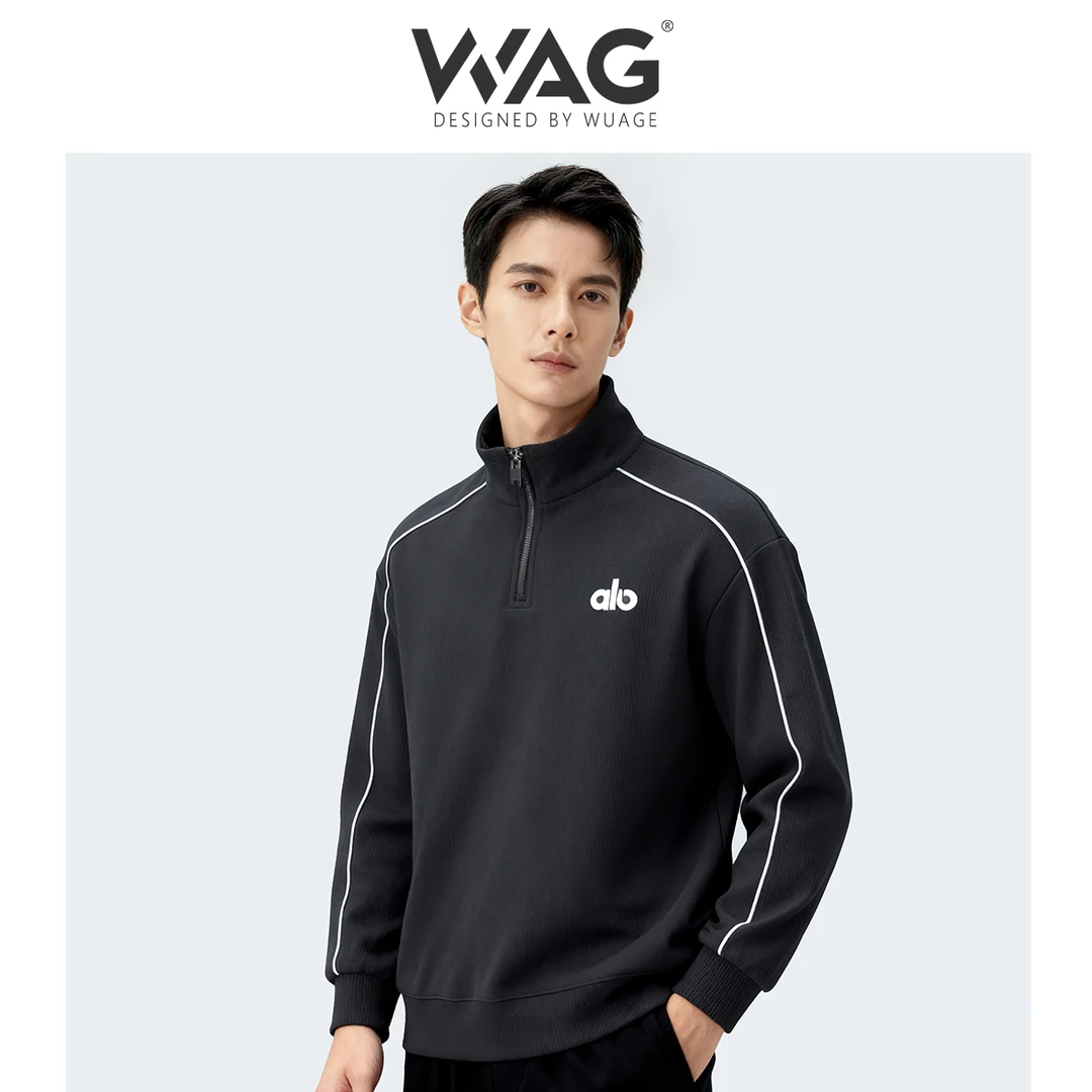 【加厚纹理刺绣半拉链情侣卫衣】新款长袖套头休闲潮流上衣-88318