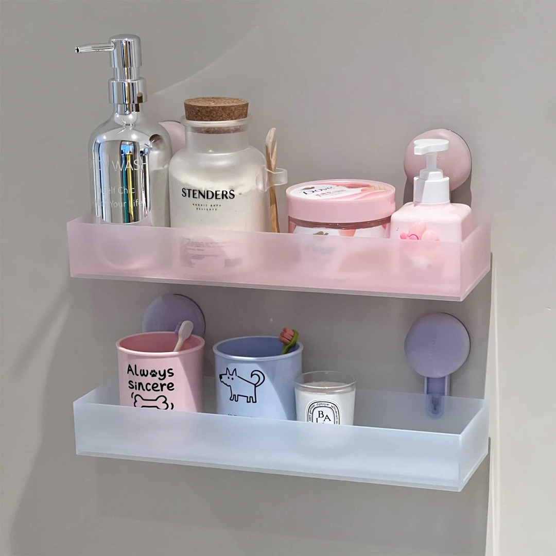 MOMO新款马卡龙磨砂置物架卫生间置物架子免打孔壁挂式浴室置物架