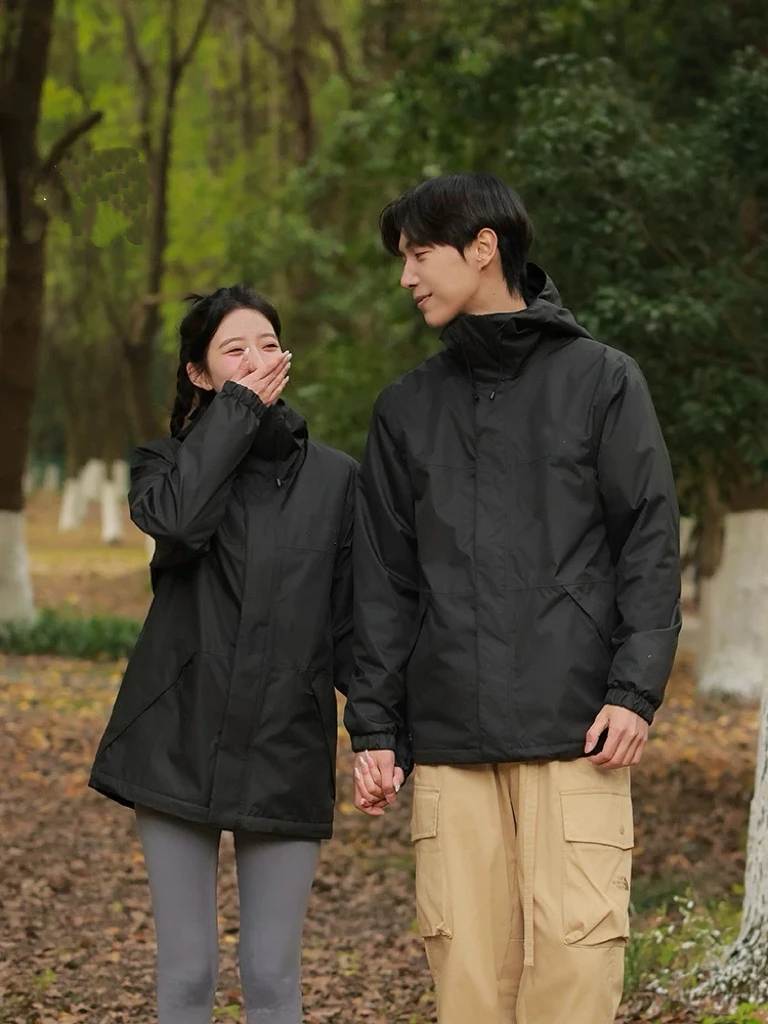 男女连帽可拆户外冲锋夹克美式休闲大码工装外套百搭上衣