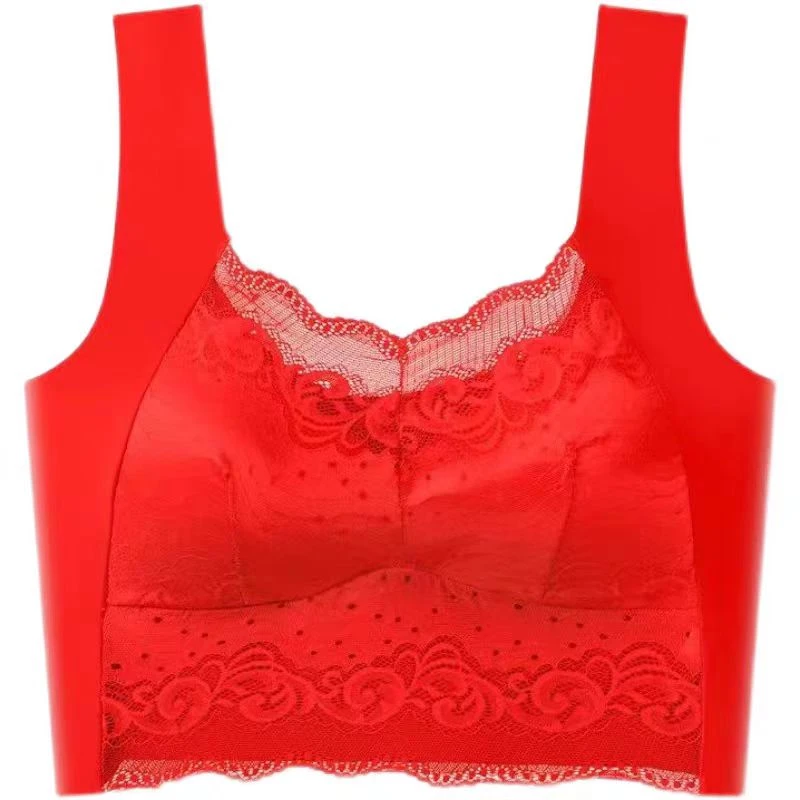 聚拢红色蕾丝美背