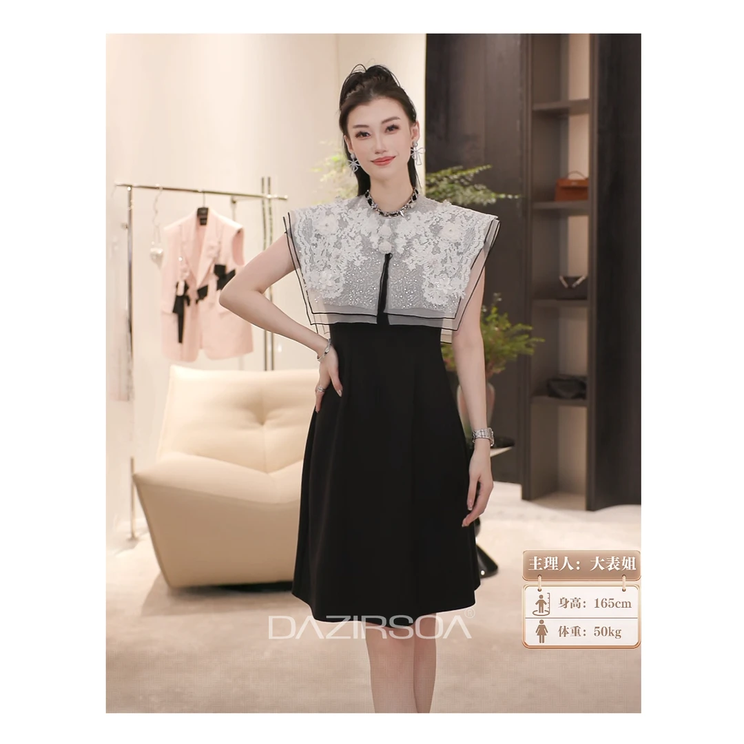 DAZIRSOA/达姿“化妆舞会”时尚百搭蕾丝花朵海军领连衣裙 Y698