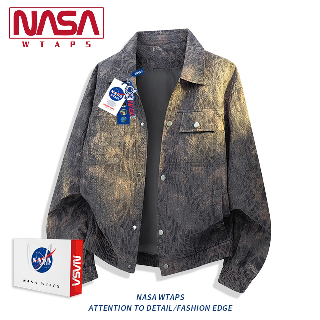NASA WTAPS复古豹纹夹克男士秋冬季美式翻领新款轻奢痞帅大码外套