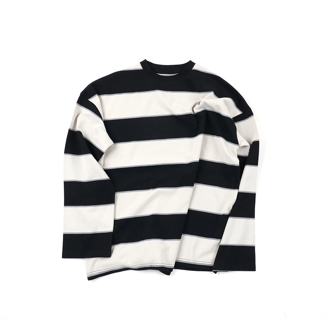 【小马条纹长袖】LG23CX1061黑白条纹经典时尚休闲高领情侣复古长袖