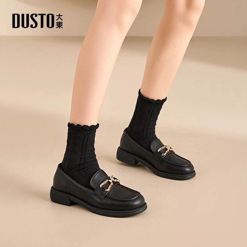 大东百搭乐福鞋2025秋季黑色复古圆头套脚低跟单鞋英伦风女鞋0227
