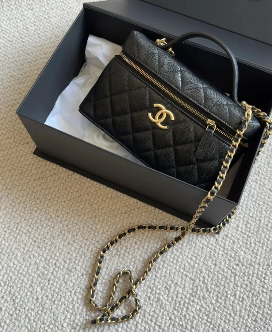 全新未使用 Chanel/香奈儿 25p 黑金拉丝LP手柄盒子 12013085