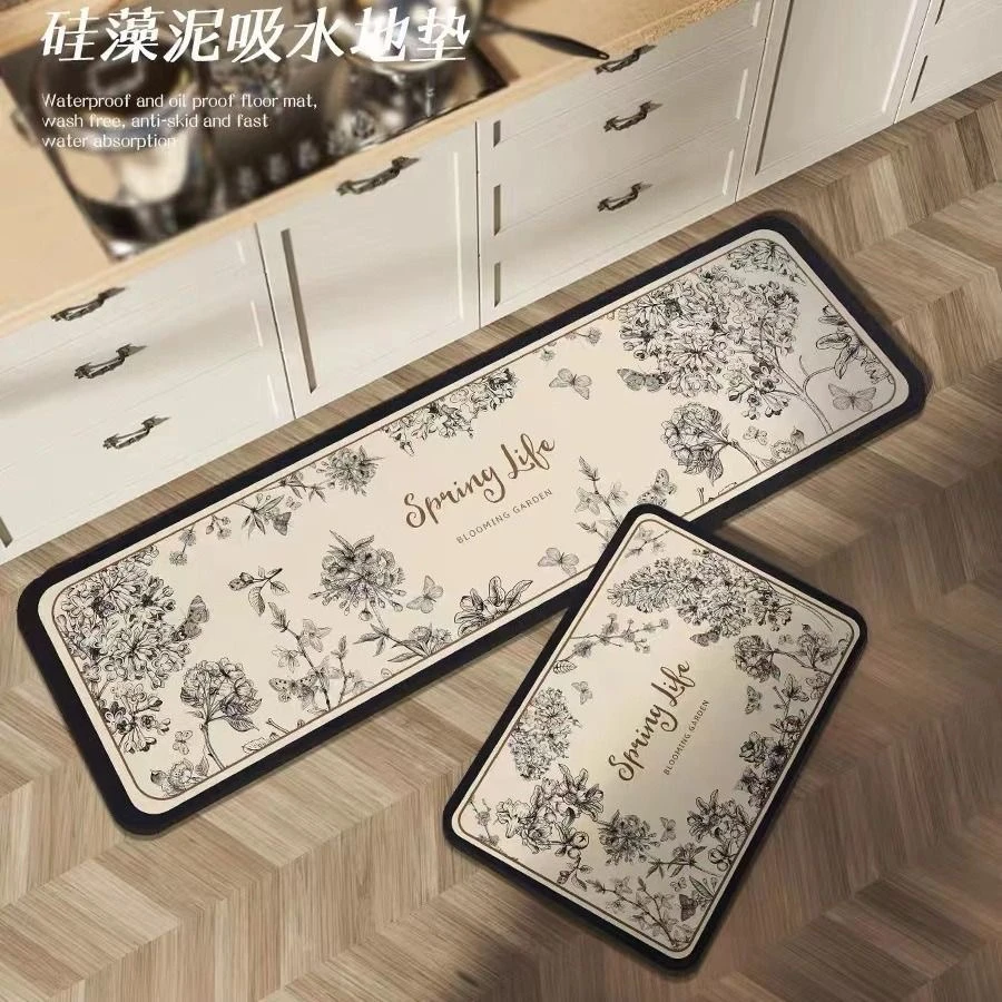 硅藻泥厨房套装吸水吸油防滑耐磨速干地垫轻奢简约家用长条脚踩垫