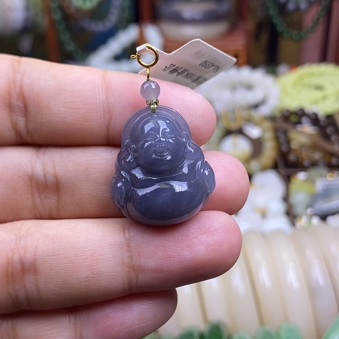 和田玉未镶嵌颈饰烟紫老料冰底葡萄紫金镶佛公