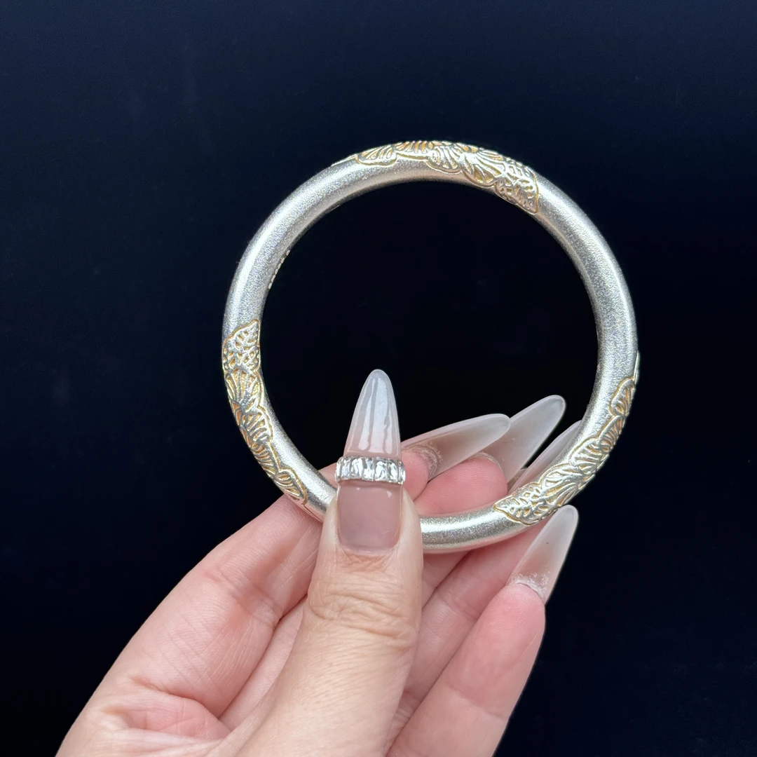 足银手镯 金枝玉叶银闭口手镯时尚百搭气质