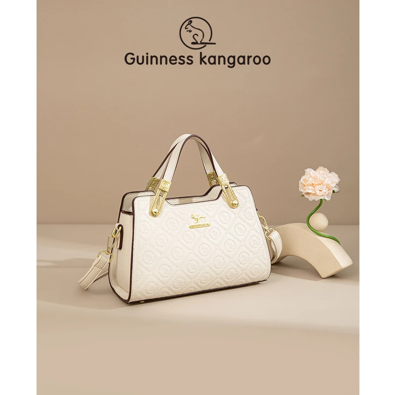 吉尼斯袋鼠真皮手提包女士时尚2025新款大气中年妈妈包牛皮包包女