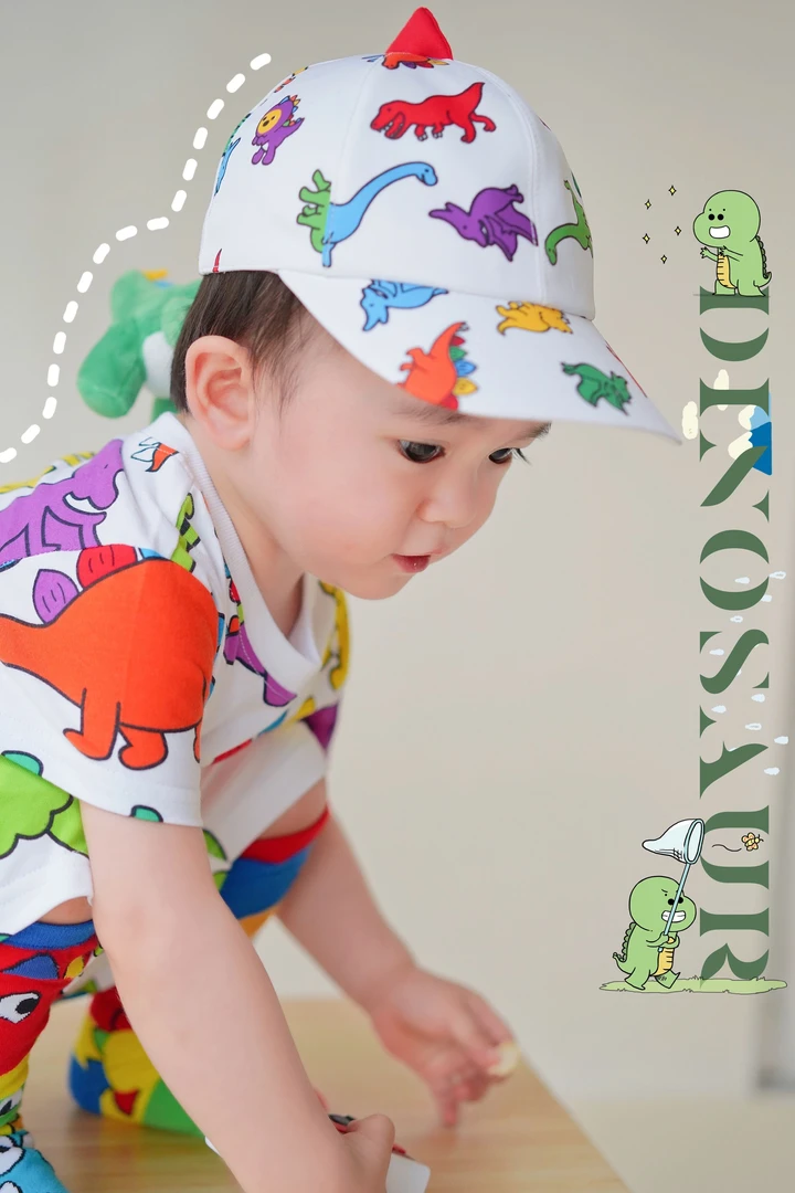 夏季新款童装二分之一男童宝宝可爱恐龙套装短袖短裤纯棉