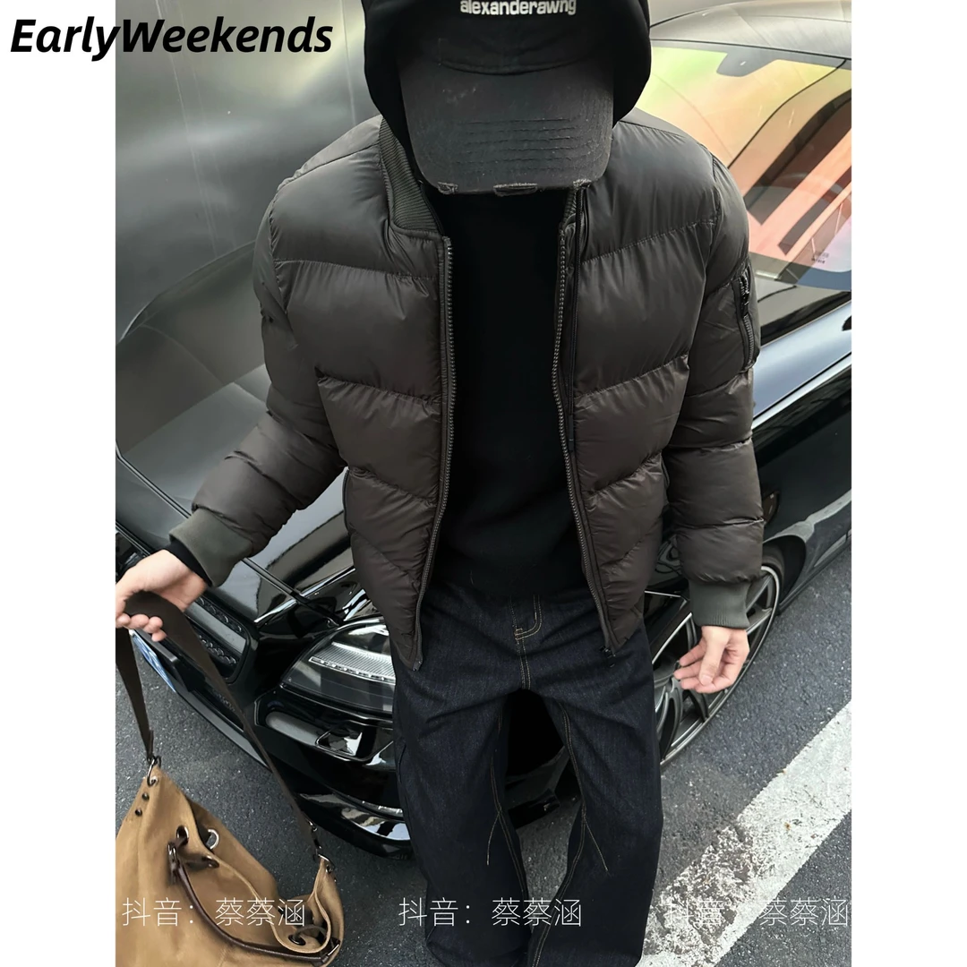 周末早起 冬季加厚男士棒球领保暖棉服可脱卸帽防风抗寒撞色设计