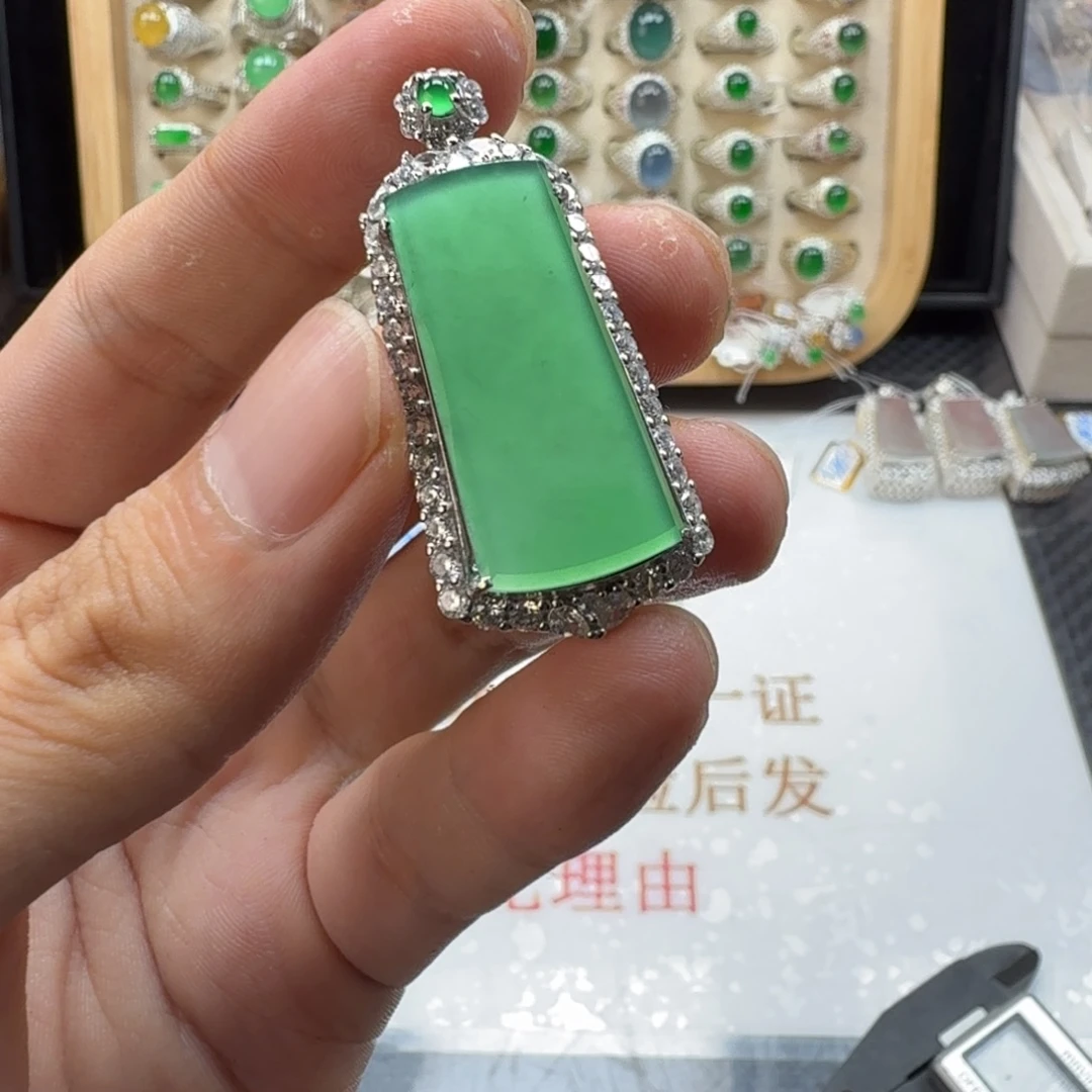 银S925镶嵌戒指翡翠天然缅甸翡翠A货
