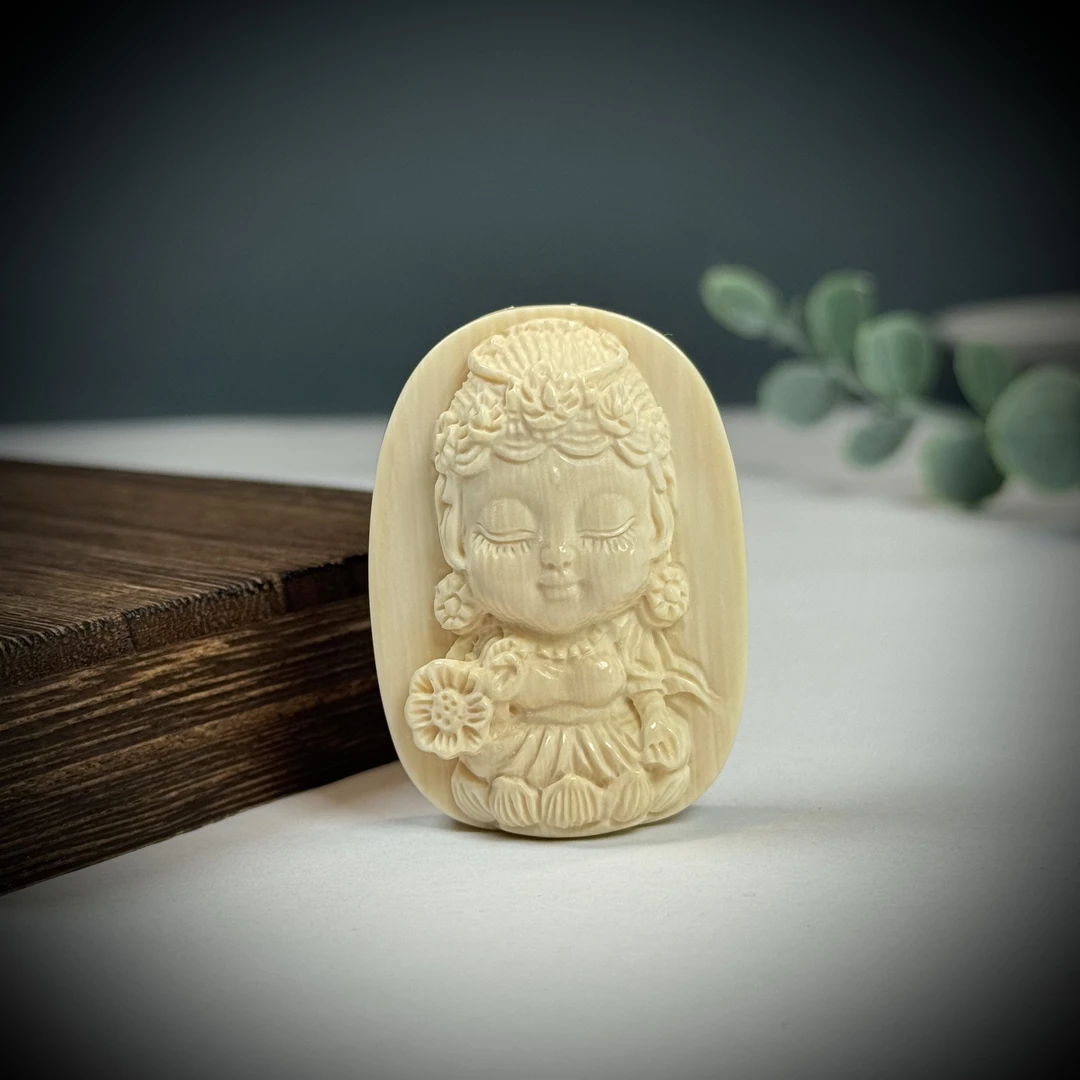 H97-43天然猛犸牙 雕刻牌度母29.5*41*14mm支持鉴定假一罚四