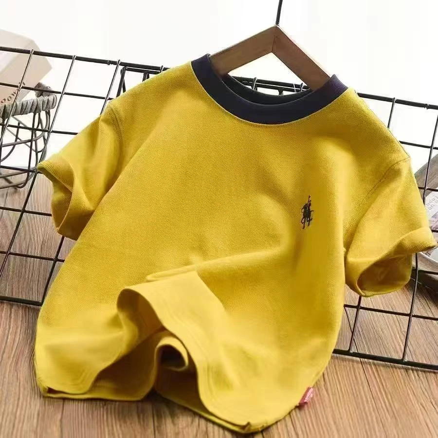 502667男童T恤2025夏短袖韩版圆领洋气珠地棉中大童休闲韩版半袖