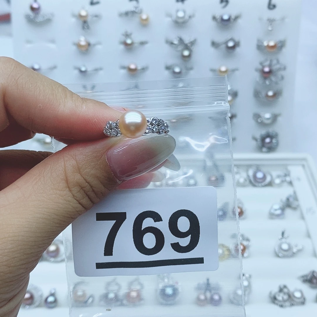 戒指银S925镶嵌淡水珍珠倩*769