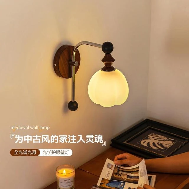 CASA法式中古壁灯光谱护眼客厅过道复古实木卧室床头氛围装饰灯